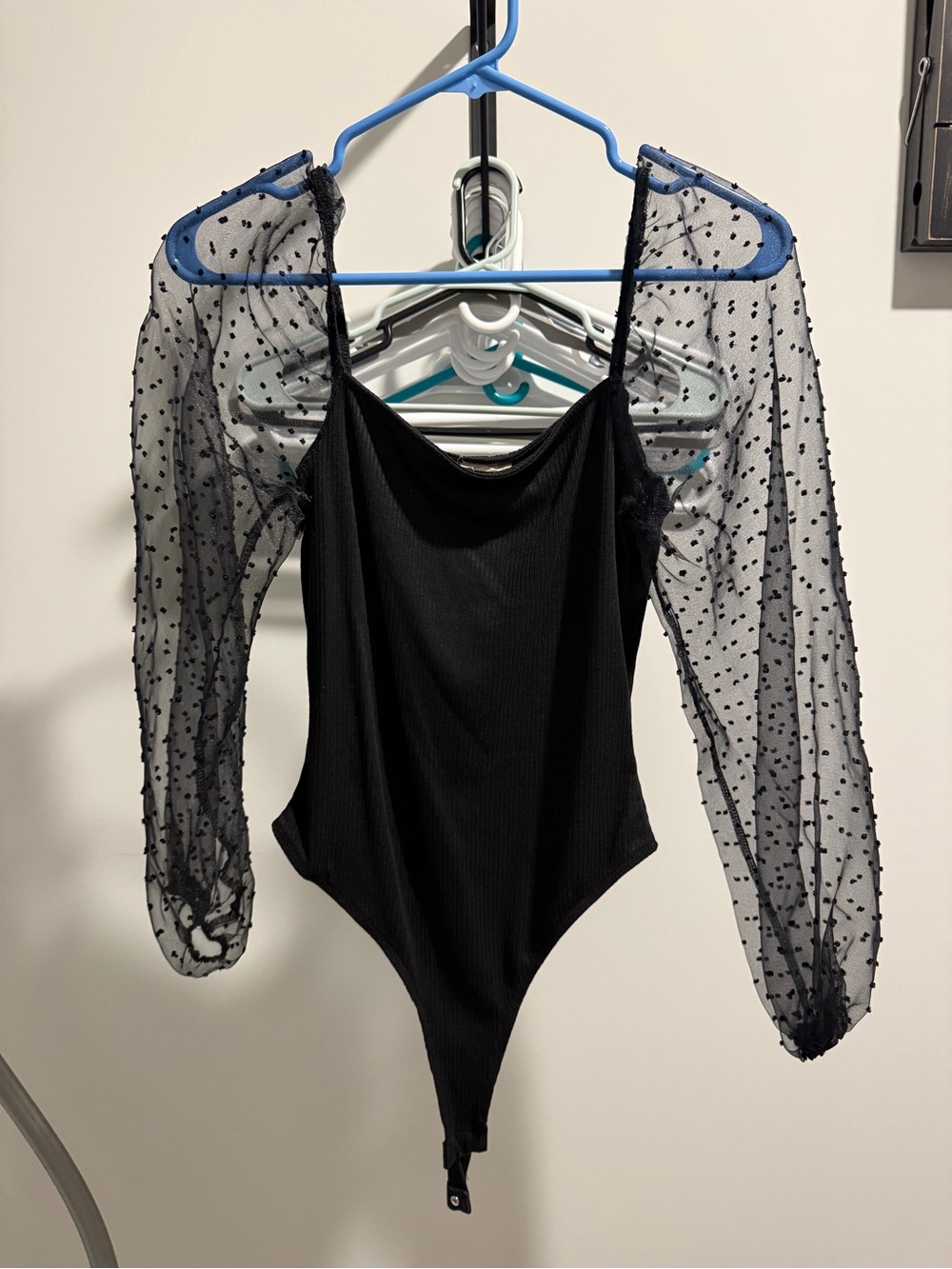 Anthropologie Black Sheer Dot Sleeve Bodysuit